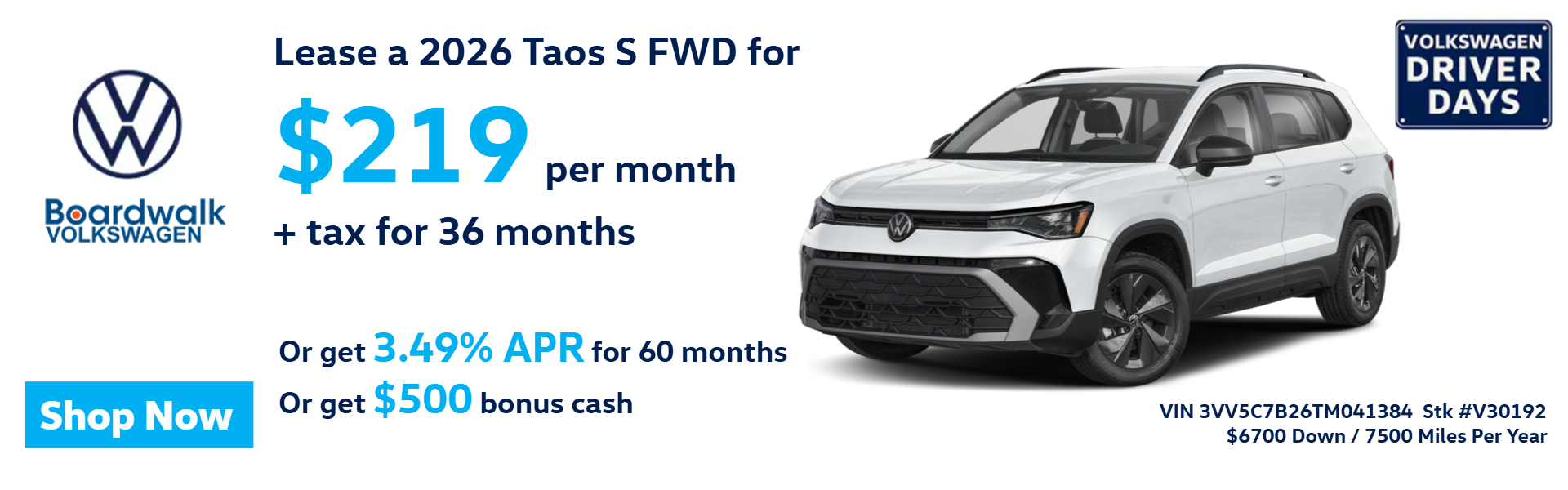 VW TAOS OFFERS FROM BOARDWALK VOLKSWAGEN