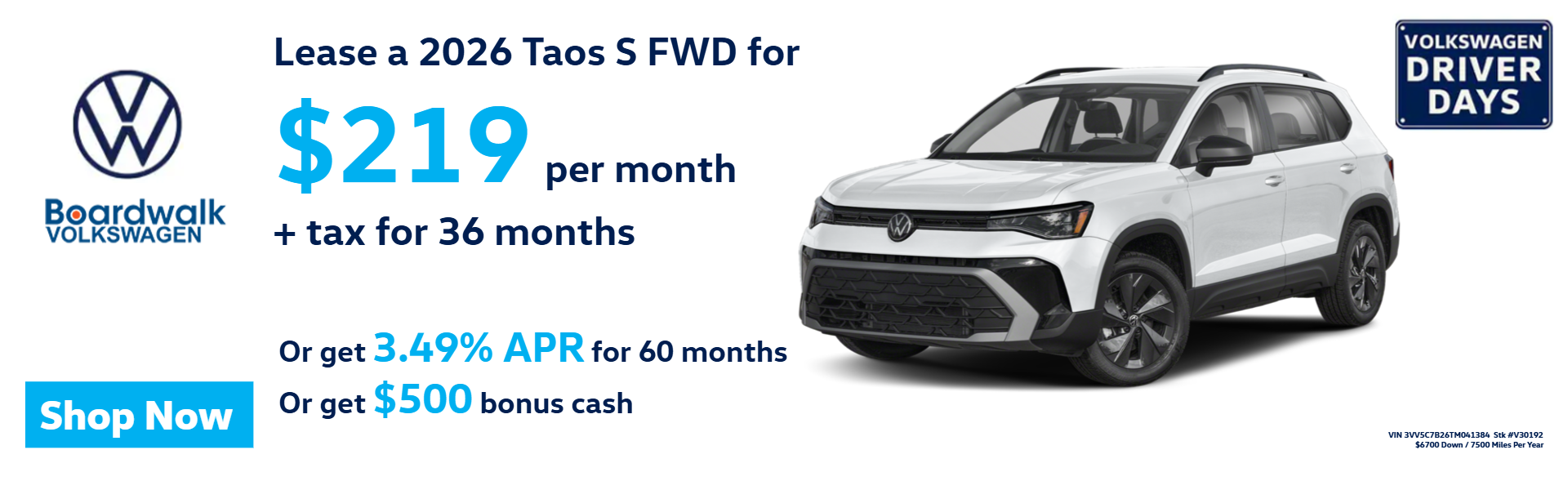 VW TAOS OFFERS FROM BOARDWALK VOLKSWAGEN